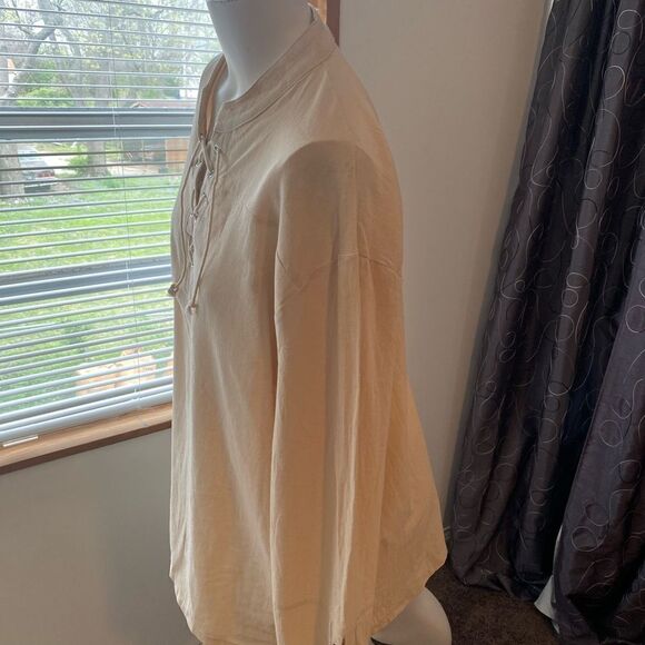 Tan Pirate Shirt lace up front and sleeves , size M - Picture 3 of 6